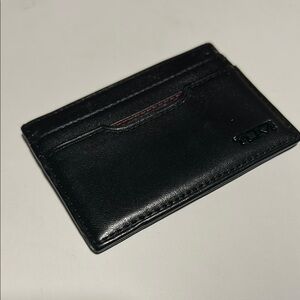 TUMI Black Card Holder with Red Accent